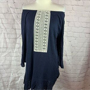 Indigo Soul mini dress with Cream embroidered Lace insert sz XL boho western